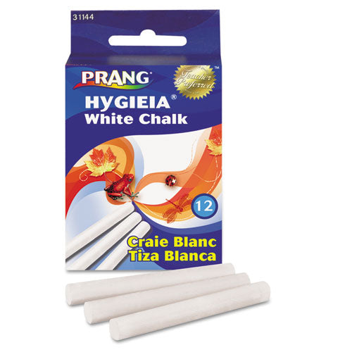 Hygieia Dustless Board Chalk, 3.25" x 0.38 Diameter, White, 12/Box-(DIX31144)