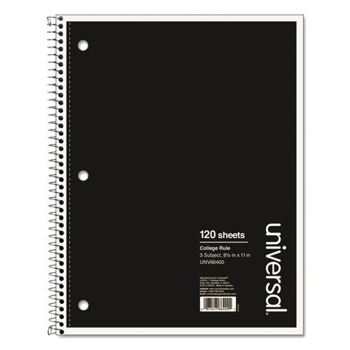 Wirebound Notebook, 3-Subject, Medium/College Rule, Black Cover, (120) 11 x 8.5 Sheets-(UNV66400)