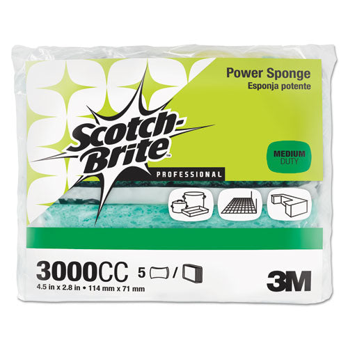 Power Sponge, 2.8 x 4.5, 0.6" Thick, Blue/Teal, 5/Pack-(MMM3000CC)