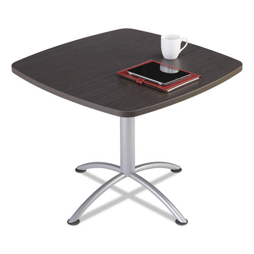 iLand Table, Cafe-Height, Square Top, Contoured Edges, 36w x 36d x 29h, Gray Walnut/Silver-(ICE69724)