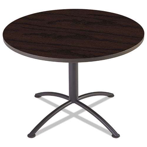 iLand Table, Cafe-Height, Round Top, Contoured Edges, 42" Diameter x 29h, Mahogany/Black-(ICE69738)