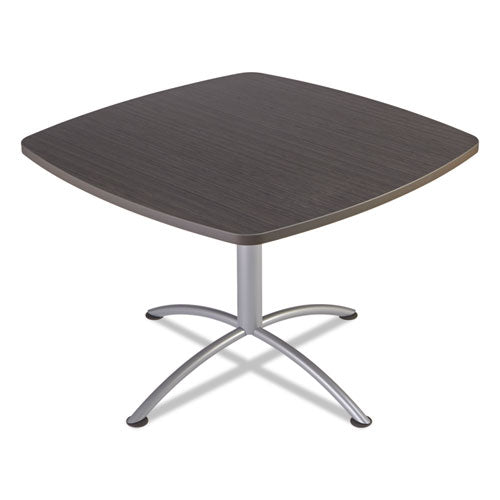 iLand Table, Cafe-Height, Square Top, Contoured Edges, 42w x 42d x 29h, Gray Walnut/Silver-(ICE69744)