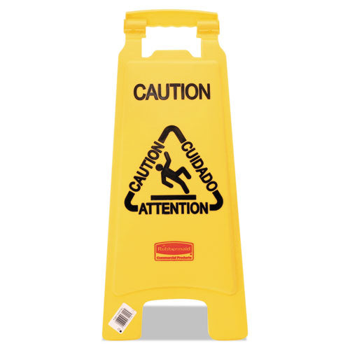 Multilingual "Caution" Floor Sign, 11 x 12 x 25, Bright Yellow-(RCP611200YW)