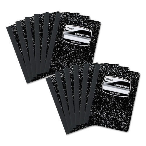 Square Deal Composition Book, 3-Subject, Wide/Legal Rule, Black Cover, (100) 9.75 x 7.5 Sheets, 12/Pack-(MEA72936)