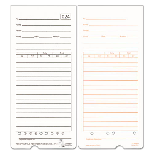 Time Clock Cards for Acroprint ATR480, Two Sides, 7.5 x 3.35, 50/Pack-(ACP099115000)