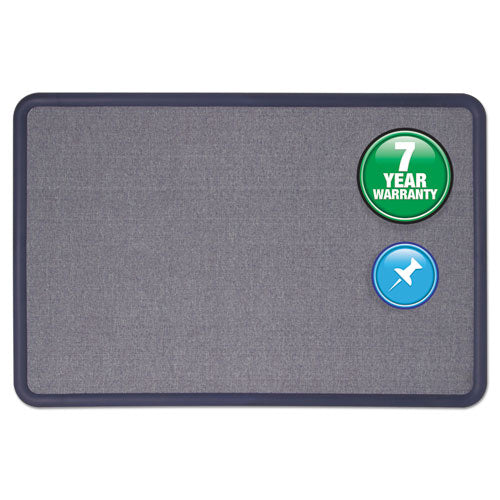 Contour Fabric Bulletin Board, 36 x 24, Light Blue Surface, Navy Blue Plastic Frame-(QRT7693BE)