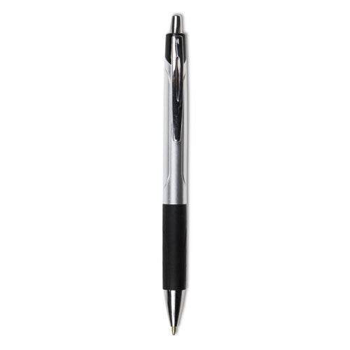 Comfort Grip Ballpoint Pen, Retractable, Medium 1 mm, Black Ink, Silver Barrel, Dozen-(UNV15540)