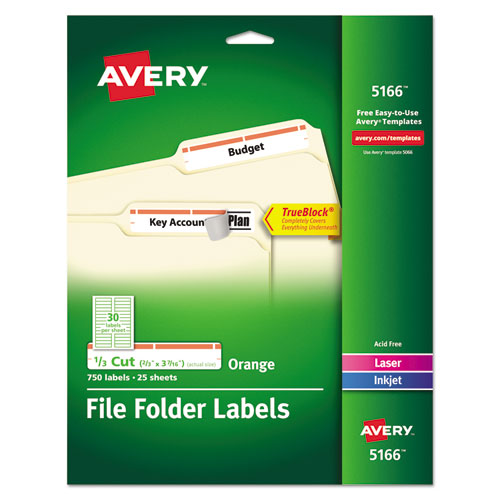 Permanent TrueBlock File Folder Labels with Sure Feed Technology, 0.66 x 3.44, White, 30/Sheet, 25 Sheets/Pack-(AVE5166)