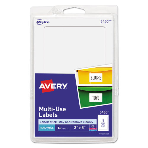 Removable Multi-Use Labels, Inkjet/Laser Printers, 3 x 5, White, 40/Pack, (5450)-(AVE05450)
