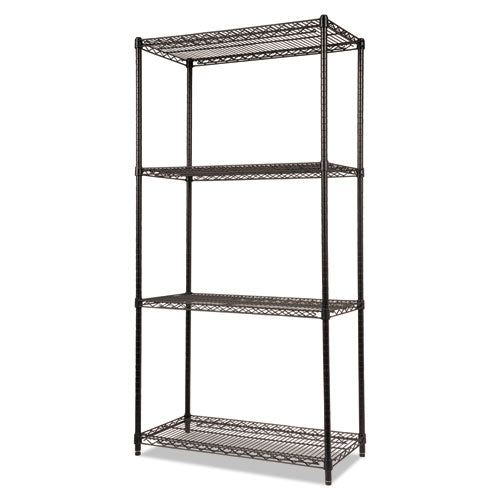 NSF Certified Industrial Four-Shelf Wire Shelving Kit, 36w x 18d x 72h, Black-(ALESW503618BL)