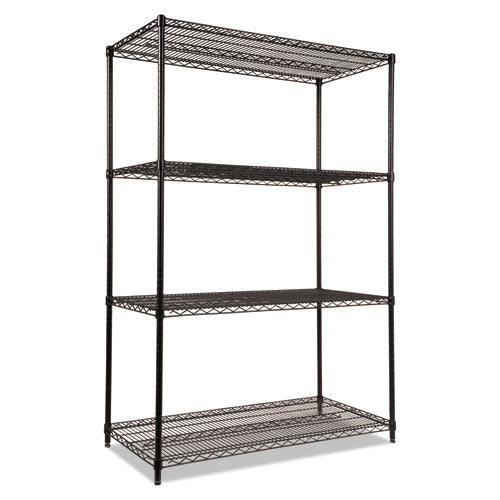 NSF Certified Industrial Four-Shelf Wire Shelving Kit, 48w x 24d x 72h, Black-(ALESW504824BL)