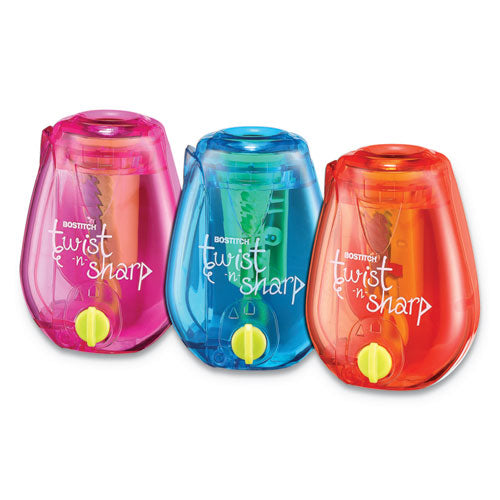 Twist-n-Sharp Pencil Sharpener, One-Hole, 3.5 x 1.25 x 5.5, Randomly Assorted Colors, 6/Pack-(BOSPS1ADJPK)