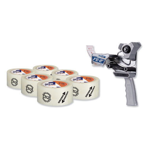 Folded Edge Tape Dispenser with Folded Edge Tape with 6 Rolls of Tape, 3" Core, For Rolls Up to 2.08" x 110 yds, Gray-(DUCFE2)