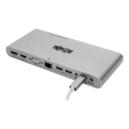 USB Type-C Docking Station, 3.5mm/Displayport/HDMI/RJ45/Thunderbolt 3/USB A/USB C/VGA, Silver-(TRPU442DOCK4S)