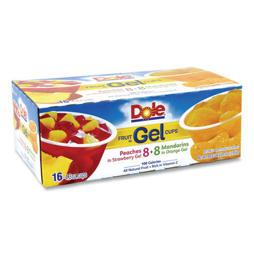 Fruit in Gel Cups, Mandarins/Orange, Peaches/Strawberry, 4.3 oz Cups, 16 Cups/Carton, Ships in 1-3 Business Days-(GRR22000473)