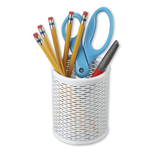 Urban Collection Punched Metal Pencil Cup, 3.5" Diameter x 4.5"h, White-(AOPART20005WH)