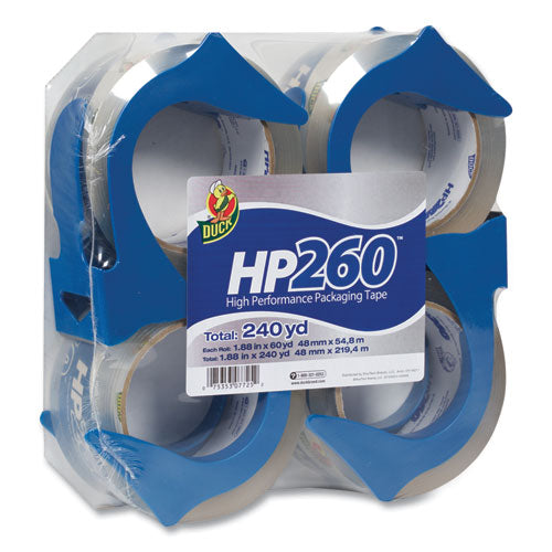 HP260 Packaging Tape with Dispenser, 3" Core, 1.88" x 60 yds, Clear, 4/Pack-(DUC0007725)