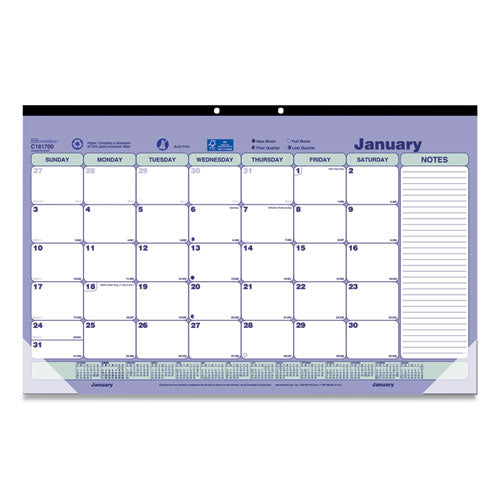 Monthly Desk Pad Calendar, 17.75 x 10.88, White/Blue/Green Sheets, Black Binding, Clear Corners, 12-Month (Jan to Dec): 2023-(REDC181700)