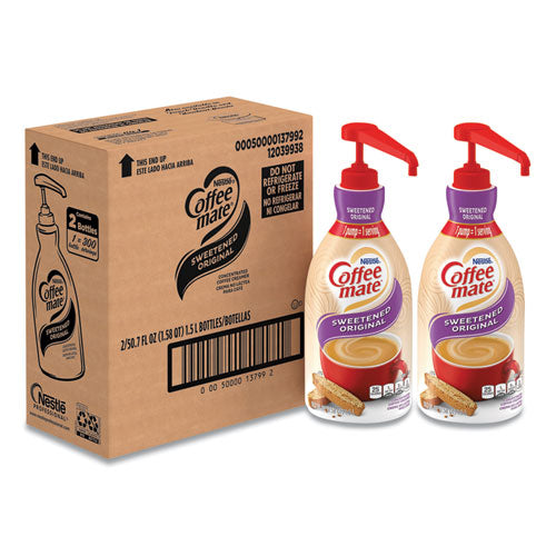 Liquid Coffee Creamer, Sweetened Original, 1.5 Liter Pump Bottle, 2/Carton-(NES13799CT)