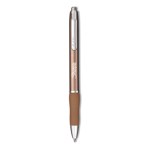 S-Gel Premium Metal Barrel Gel Pen, Retractable, Medium 0.7 mm, Black Ink, Champagne Barrel, Dozen-(SAN2147526)