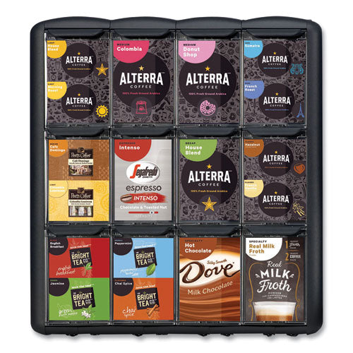 Merchandiser, For FLAVIA Freshpacks, 4 Compartments, 9.1 x 13.5 x 14.4, Black-(MDKMDR9180)