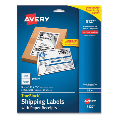 Shipping Labels with TrueBlock Technology, Inkjet Printers, 5.06 x 7.62, White, 25 Sheets/Pack-(AVE8127)