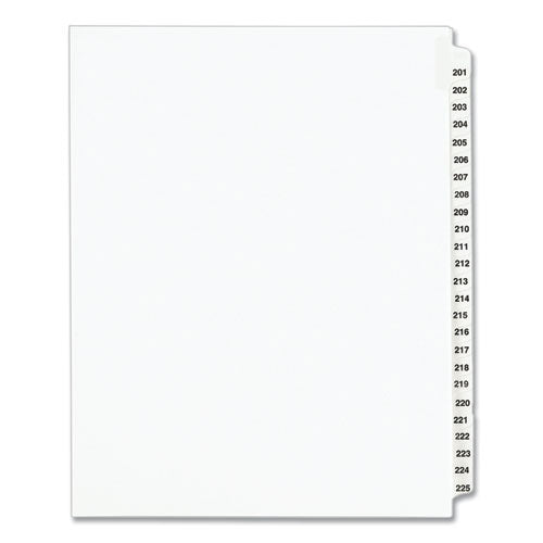 Preprinted Legal Exhibit Side Tab Index Dividers, Avery Style, 25-Tab, 201 to 225, 11 x 8.5, White, 1 Set, (1338)-(AVE01338)