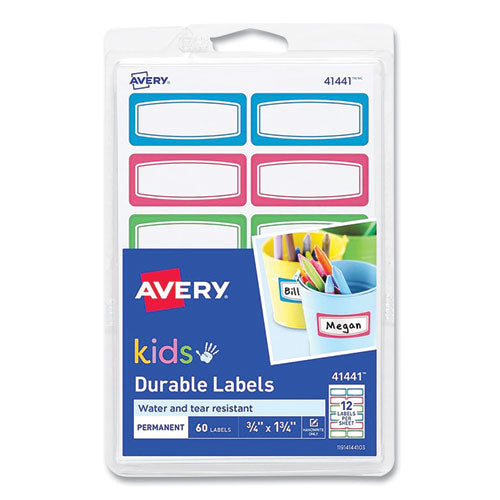 Avery Kids Handwritten Identification Labels, 1.75 x 0.75, Border Colors: Blue, Green, Red, 12 Labels/Sheet, 5 Sheets/Pack-(AVE41441)