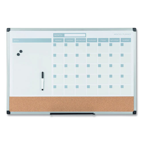 3-in-1 Planner Board, 24 x 18, Natural/White Surface, Silver Aluminum Frame-(BVCMB3507186)