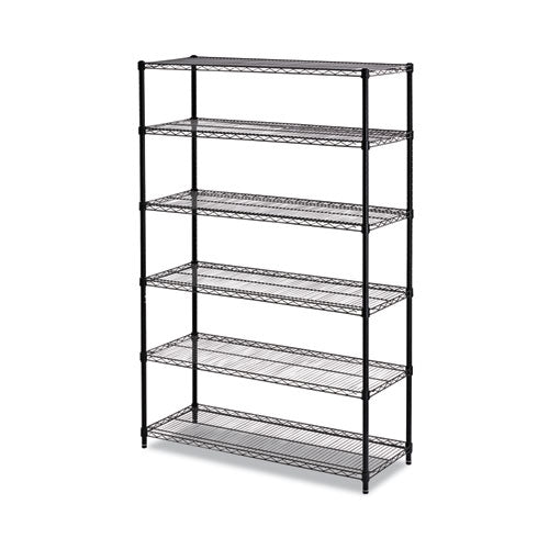 NSF Certified 6-Shelf Wire Shelving Kit, 48w x 18d x 72h, Black-(ALESW664818BL)