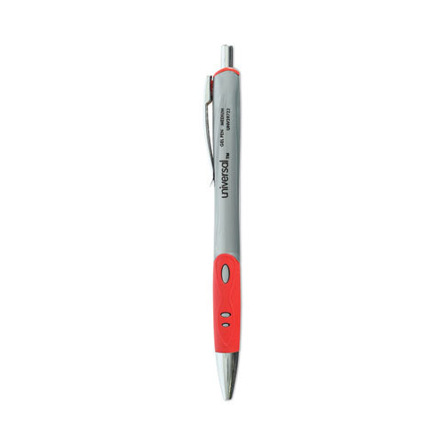 Comfort Grip Gel Pen, Retractable, Medium 0.7 mm, Red Ink, Silver Barrel, Dozen-(UNV39722)
