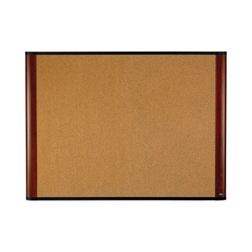 Widescreen Cork Bulletin Board, 36 x 24, Natural Surface, Mahogany Aluminum Frame-(MMMC3624MY)