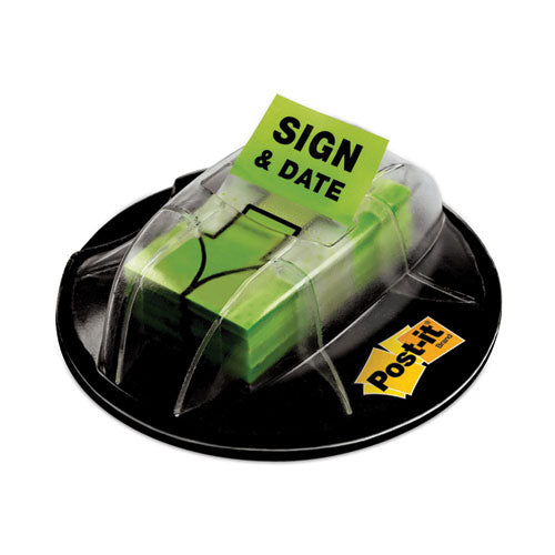 Page Flags in Dispenser, "Sign and Date", Bright Green, 200 Flags/Dispenser-(MMM680HVSD)