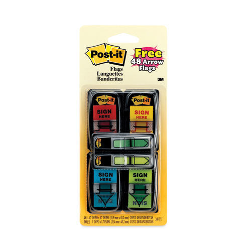 Arrow Message 1" Page Flags, 200 "Sign Here", 48 Arrow, Four Colors, 248/Pack-(MMM680SH4VA)