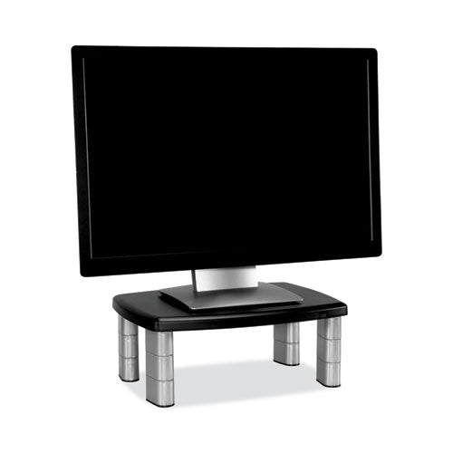 Adjustable Height Monitor Stand, 15" x 12" x 2.63" to 5.78", Black/Silver, Supports 80 lbs-(MMMMS80B)