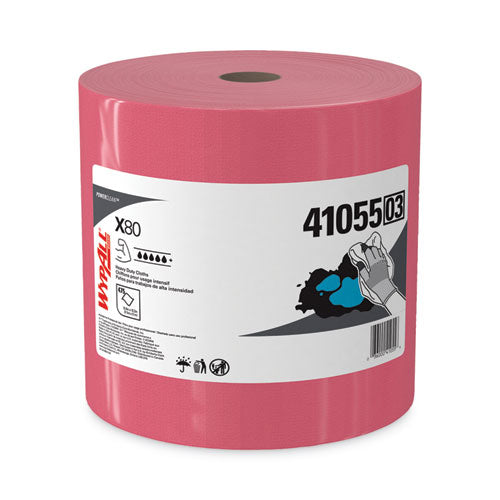 Power Clean X80 Heavy Duty Cloths, Jumbo Roll, 12.4 x 12.2, Red, 475 Wipers/Roll-(KCC41055)