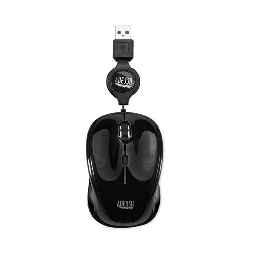 Illuminated Retractable Mouse, USB 2.0, Left/Right Hand Use, Black-(ADEIMOUSES8B)
