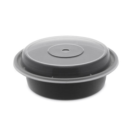 Newspring VERSAtainer Microwavable Containers, 16 oz, 6" Diameter, Black/Clear, Plastic, 150/Carton-(PCTNC718B)