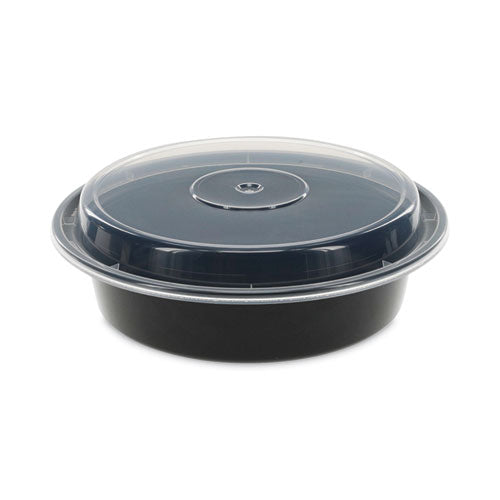 Newspring VERSAtainer Microwavable Containers, 24 oz, 7" Diameter, Black/Clear, Plastic, 150/Carton-(PCTNC723B)