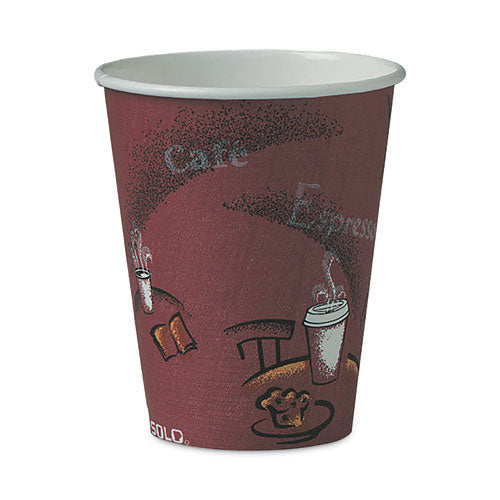 Paper Hot Drink Cups in Bistro Design, 8 oz, Maroon, 50/Bag, 20 Bags/Carton-(SCC378SI)
