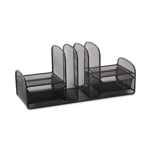 Onyx Mesh Desk Organizer, Three Sections/Two Baskets, Steel Mesh, 17 x 6.75 x 7.75, Black-(SAF3263BL)