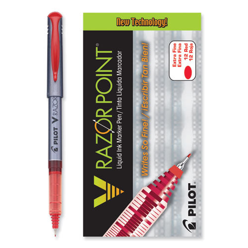V Razor Point Liquid Ink Porous Point Pen, Stick, Extra-Fine 0.5 mm, Red Ink, Gray Barrel, Dozen-(PIL11022)