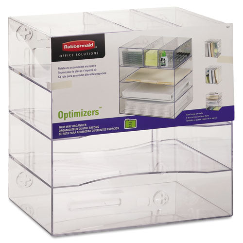 Optimizers Four-Way Organizer with Drawers, 6 Compartments, 2 Drawers, Plastic, 10 x 13.25 x 13.25, Clear-(RUB94600ROS)