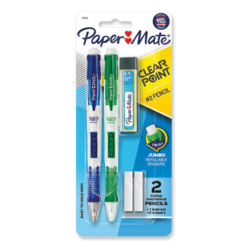 Clear Point Mechanical Pencil, 0.9 mm, HB (#2.5), Black Lead, Assorted Barrel Colors, 2/Pack-(PAP1759214)