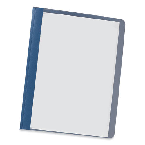 Clear Front Report Covers with Fasteners, Three-Prong Fastener, 0.5" Capacity, 8.5 x 11, Clear/Dark Blue, 25/Box-(UNV56138)