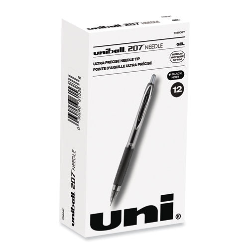 Signo 207 Needle Point Gel Pen, Retractable, Medium 0.7 mm, Black Ink, Black Barrel, Dozen-(UBC1736097)