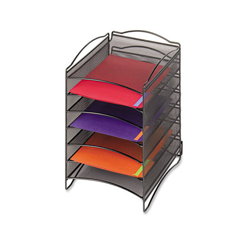 Onyx Steel Mesh Lliterature Sorter, Six Compartments, 10.25 x 12.75 x 15.25, Black-(SAF9431BL)