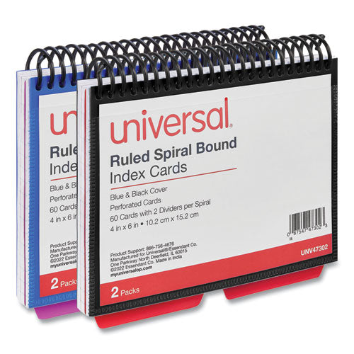 Spiral Bound Index Cards, Ruled, 4 x 6, White, 120/Pack-(UNV47302)