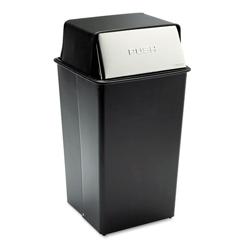 Reflections Push Top Square Receptacle, 36 gal, Steel, Black/Chrome-(SAF9895)
