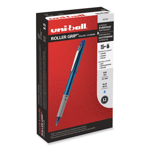 Grip Roller Ball Pen, Stick, Fine 0.7 mm, Blue Ink, Blue Barrel, Dozen-(UBC60709)
